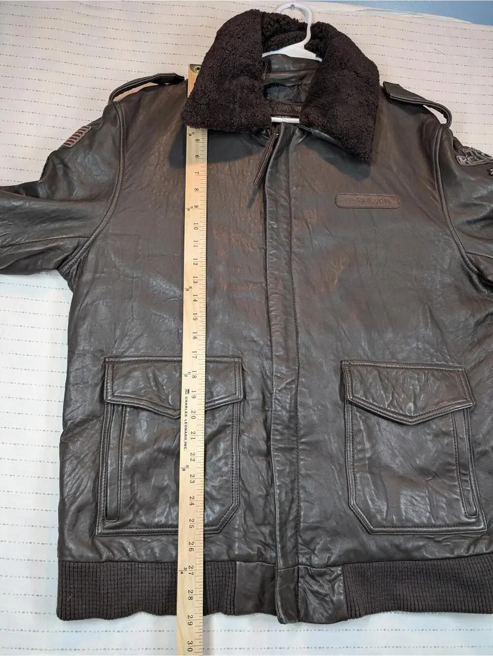 True Religion TR-80 So Cal Leather Bomber Sherpa Collar Jacket Mens XXXL Patches